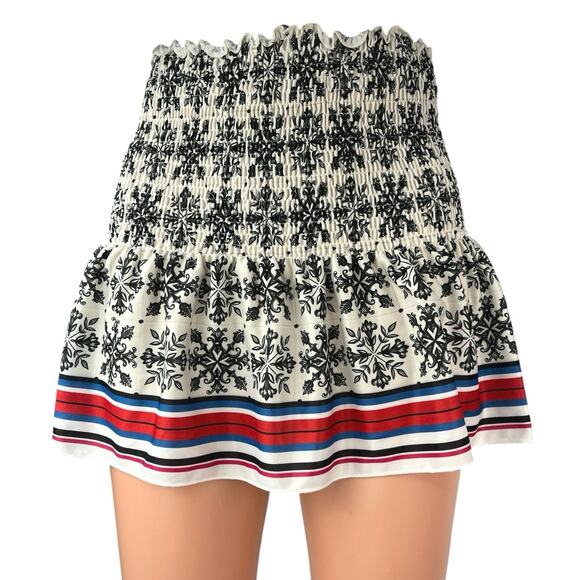 Zara Multicolor Floral Striped Print Smocked Elastic Stretch Mini A-Line Skirt S - Picture 1 of 6